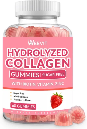 Gomitas de colágeno para mujer, gomitas de péptidos de colágeno hidrolizados con biotina, suplementos de colágeno gomosas con vitamina B12, C, D,