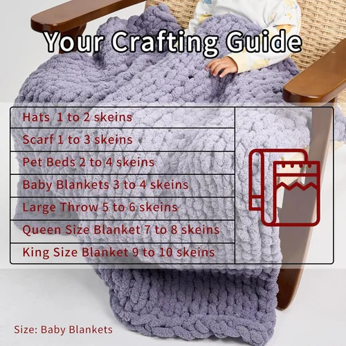 Miniatura 6 de INNDUN Hilo grueso para tejido de brazo, hilo de chenilla gris grueso