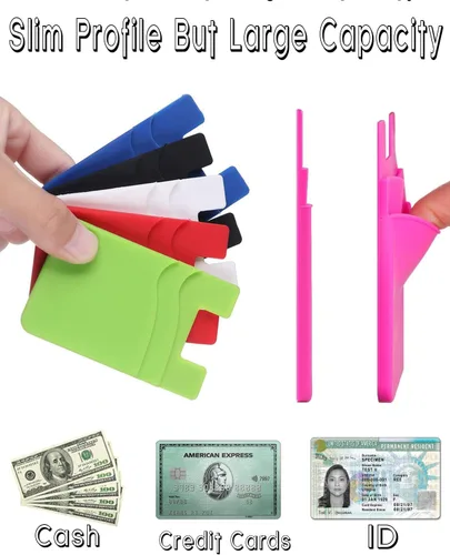 Miniatura 4 de Billetera de silicona para teléfono, soporte para tarjetas para la parte posterior de la funda del teléfono, cartera de identificación/tarjeta