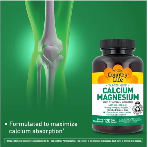Miniatura 4 de Country Life Target-Mins - Calcio y magnesio con complejo de vitamina D, 1000 mg/500 mg/10 mcg, 120 cápsulas veganas, certificado sin gluten