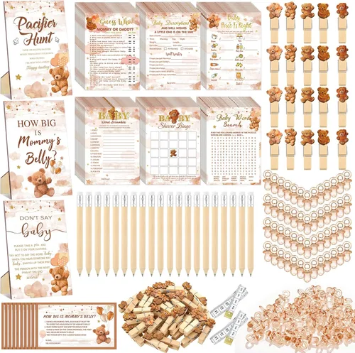 Miniatura 8 de Sherr 476 juegos florales de baby shower, 6 juegos de actividades, tarjeta floral, juego de caza de chupetes, 50 chupetes, qué tan grande es mamá
