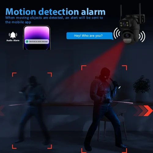 Miniatura 8 de Cámara de seguridad al aire libre 2.4G WiFi cámaras de seguridad para el hogar al aire libre enlace de doble lente 360° vista con tarjeta SD 128G