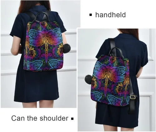 Miniatura 7 de senya Mochila de moda para mujer, mochila étnica de libélula colorida arcoíris para mujeres y niñas, Libélula étnica, Mochilas Daypack