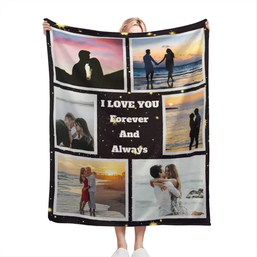 Miniatura 8 de HUGLAZY Manta personalizable con fotos, texto, collages de fotos, carga tu propia foto, regalo para mujer, decoración de cumpleaños, 1 foto