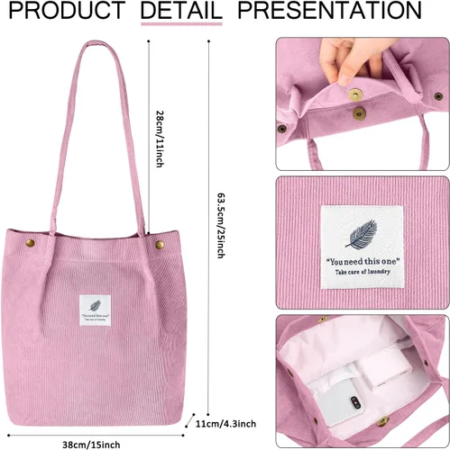 Miniatura 48 de Ayieyill - Bolsa de pana para mujer y niña, con correa de lona para colgar al hombro, bolsa con bolsillo