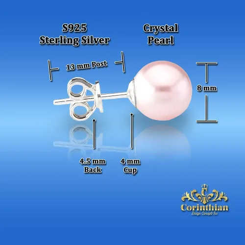 Miniatura 6 de Genuine Fine European Crystal 8mm Round Simulated Pearl S925 Solid Sterling Silver Stud Earrings For Women