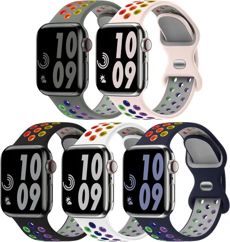 Miniatura 12 de 5 Pack de Correas Deportivas Compatibles con Apple Watch de 44mm 45mm 46mm 42mm 41mm 40mm 38mm 49mm para Hombres Mujeres, Correa de Muñeca