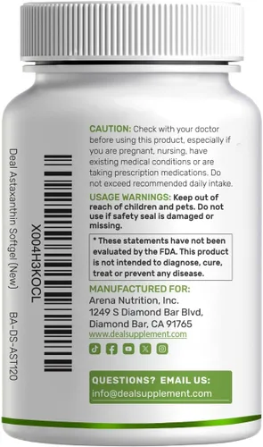 Miniatura 7 de DEAL SUPPLEMENT Astaxantina 24 mg por porción (12 mg por cápsula), 120 cápsulas blandas – Microalgas de doble potencia – Suplementos antioxidantes