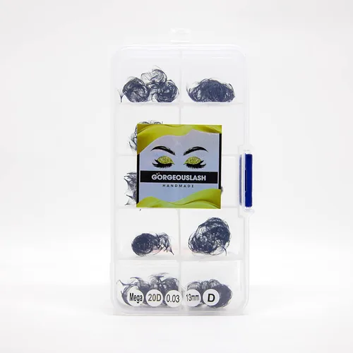 Miniatura 55 de Extensiones de pestañas 20D, 25D. 500 abanicos de pestañas prefabricados. Extensiones de pestañas. Hechas a mano (20D - rizo D - 0.03, 0.55 pulgadas)