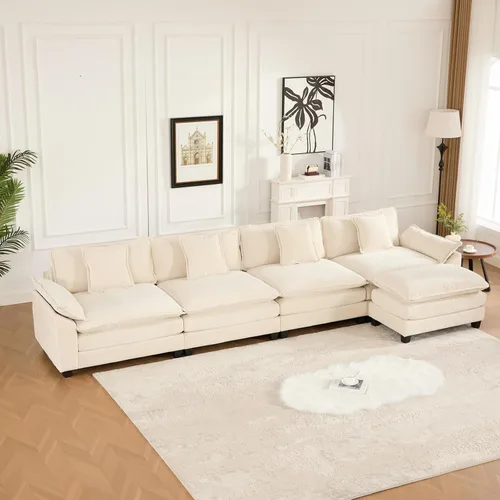 Miniatura 21 de Sofá modular negro de 111.5 pulgadas, sofás seccionales grandes de 3 plazas para sala de estar, sofá nube de tela de felpilla de gran