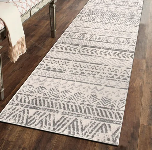 Rugshop - Alfombra bohemia geométrica de pasillo – patrón tribal gris, perfecta para pasillo, entrada, cocina, 2 pies x 7 pies