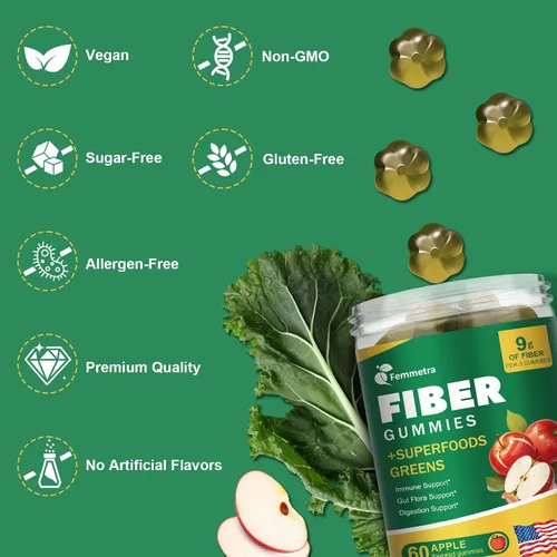 Miniatura 8 de Gomitas de fibra prebiótica 13 en 1 para adultos - Suplemento de fibra para mujeres y hombres con mezcla de verduras, inulina y ACV