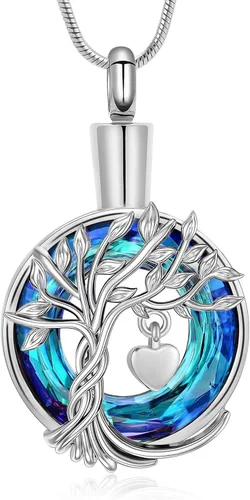 Miniatura 16 de Hearbeingt Collares de urna de lágrima para cenizas, medallón conmemorativo de cenizas del árbol de la vida, joyería de cremación, colgante