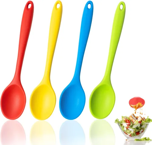 Cuchara de silicona, 4 cucharas mezcladoras, cuchara pequeña de silicona para mezclar, hornear, remover raspar, cucharas de cocina de silicona de 8