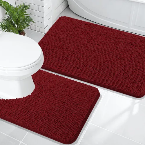 Miniatura 147 de OLANLY Juego de alfombras de baño de 2 piezas, alfombras de baño de chenilla suave y absorbente y alfombra de contorno en forma de U para inodoro