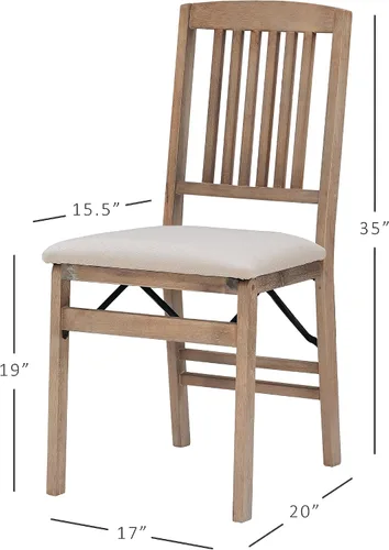 Miniatura 3 de Linon Keira - Juego de 2 sillas plegables de madera rústica natural con asiento tapizado beige y respaldo de misión