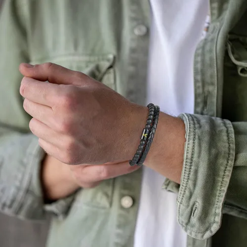 Miniatura 2 de Layered Leather Beads Initial Bracelets for Men, Braided Leather Natural Stone Bracelets for Men with Magnetic Clasp Mens Leather Beaded Bracelets