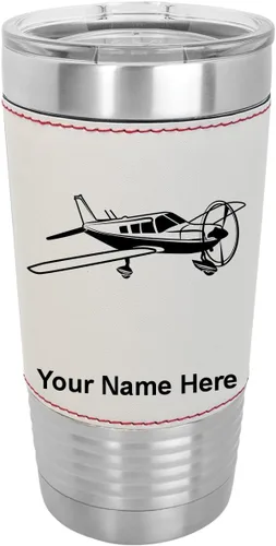 LaserGram Vaso aislado al vacío de 20 onzas, avión de ala baja, grabado personalizado incluido (piel sintética, estilo béisbol)