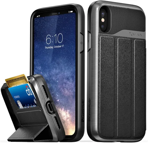 VENA Funda tipo cartera para iPhone Xs/X, [vCommute] [protección contra caídas de grado militar] Funda de cuero con ranura para tarjetas con soporte