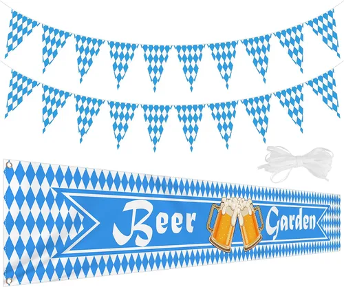 Oktoberfest Bavarian Pennant Banner – Letrero de jardín de cerveza de tela para fiesta de Oktoberfest, suministros de decoración de festivales de