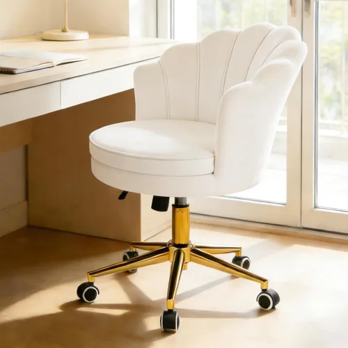 Miniatura 9 de Furnicomfy - Silla de escritorio para oficina en casa con respaldo, elegante silla de escritorio de maquillaje con ruedas, sillón giratorio de Blanco