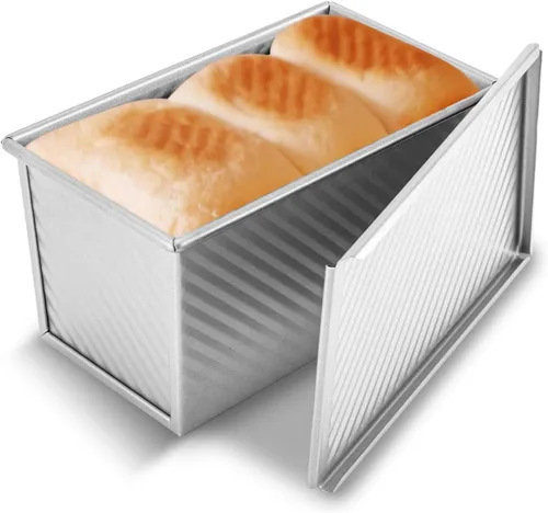 Miniatura 12 de KITESSENSU Molde para pan Pullman de acero al carbono con tapa, capacidad de masa de 1 libra, negro, antiadherente, pan y tostadas