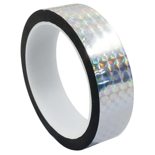 Miniatura 9 de Jiozermi 2 cintas reflectantes holográficas autoadhesivas de 0.12 pulgadas, cinta adhesiva con purpurina para mantener alejados a los pájaros, arte