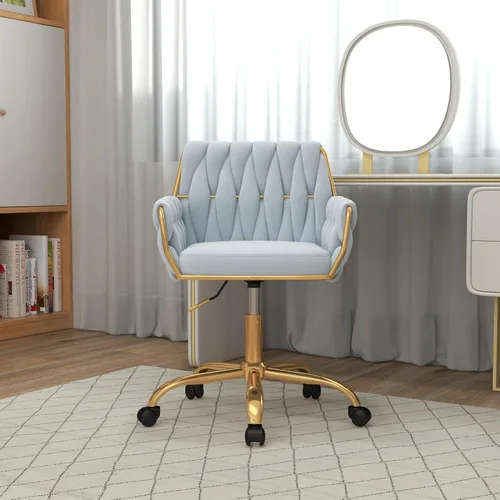Miniatura 9 de Silla de Tocador Moderna de Terciopelo para Oficina en Casa, Silla de Escritorio de Maquillaje Giratoria de 360° con Altura Ajustable con Base