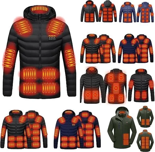 Ssuyeuri Chaqueta térmica para mujeres y hombres, chaqueta de invierno cálida a prueba de viento, chaqueta gruesa de plumón mejorada recargable por
