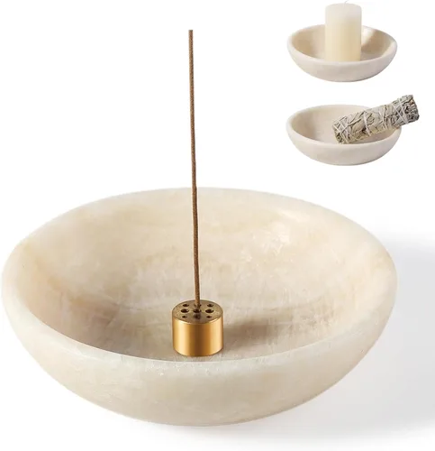 Miniatura 9 de Koville Soporte de incienso de mármol natural, soporte para varillas de incienso con 9 agujeros, quemador de incienso hecho a mano con recogedor