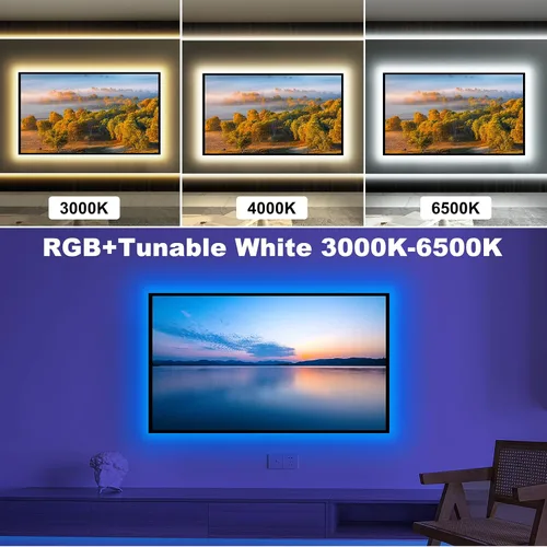 Miniatura 2 de Tatazone Luces LED Bluetooth RGBWW para TV de 50 a 55 pulgadas con control de aplicación, RGB + retroiluminación blanca sintonizable 3000K-6500K
