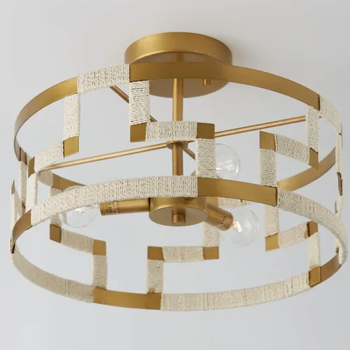 Miniatura 3 de Capital Lighting 241031NL Hala - Lámpara de techo convertible con tambor de yute natural blanqueado inspirado en llave griega, 3 luces, 180 vatios
