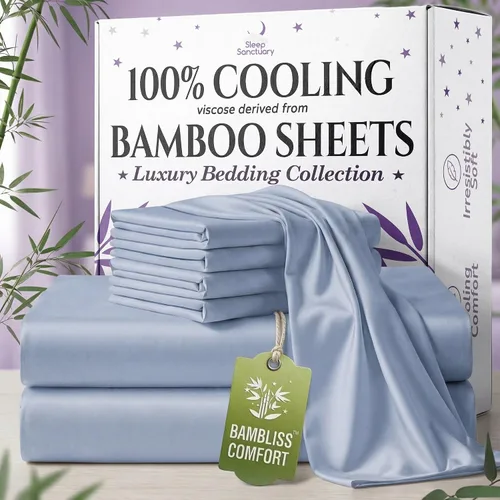 Miniatura 24 de SLEEP SANCTUARY - Juego de sábanas 100% viscosa derivada de bambú tamaño individual 4 piezas – Sábanas de lujo BamBliss de enfriamiento