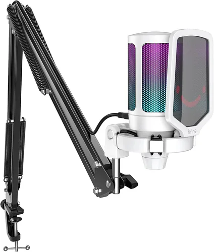 Miniatura 9 de FIFINE - Kit de micrófono USB para juegos, transmisión, grabación y PC, micrófono condensador para computadora RGB, paquete para podcasts, audio