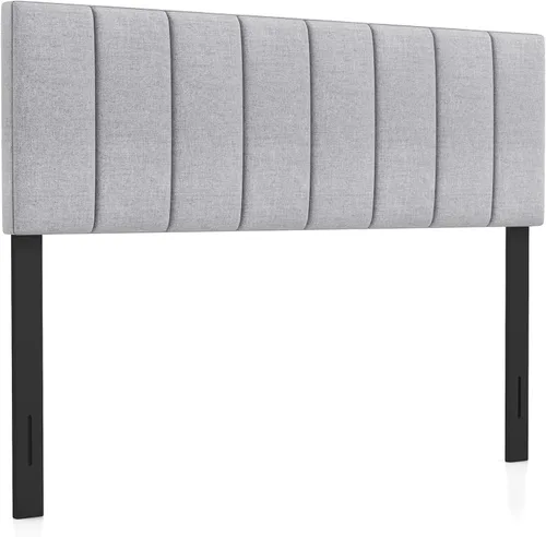 Miniatura 16 de KOMFOTT - Cabecera tapizada en tela de lino para cama tamaño Full/Queen, cabecera rectangular con patas de madera maciza y ancho ajustable, cabecera