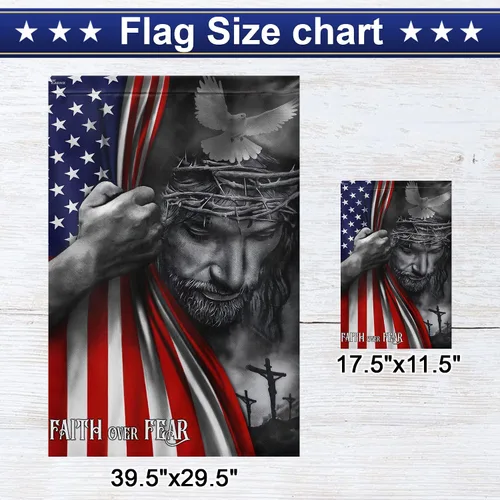 Miniatura 7 de FLAGWIX Bandera de Estados Unidos Christian Patriot – Bandera de Faith Over Fear God Jesus – Bandera de jardín de 12 x 18 pulgadas, decoración del 4
