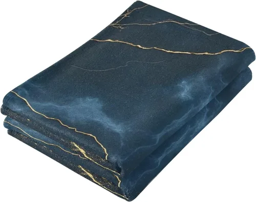 Miniatura 4 de Bolaz Juego de 2 toallas de mano para baño, algodón azul marino con vetas doradas, decorativas, 28 x 14 pulgadas, absorbentes y suaves