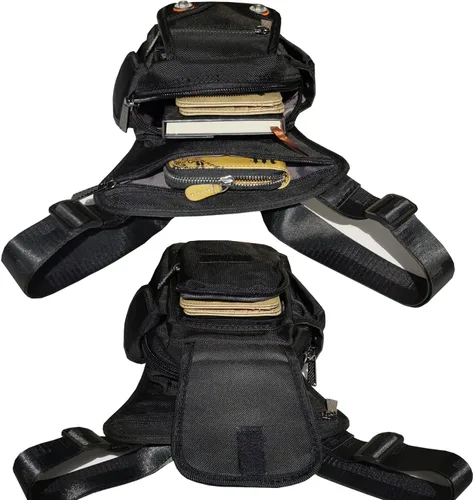 Miniatura 6 de Bolsa de nailon para la pierna, bolsa de muslo Riñonera táctica para hombro, Negro -, M