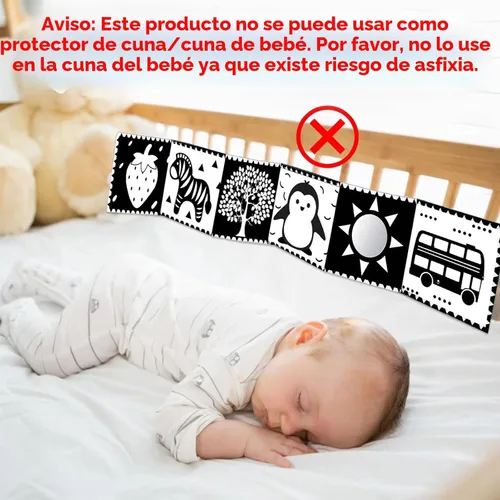 Miniatura 7 de Juguetes de alto contraste en blanco y negro para bebés de 0-3, 3-6 meses, tiempo boca abajo, suave, libro arrugado, espejo, juguetes sensoriales