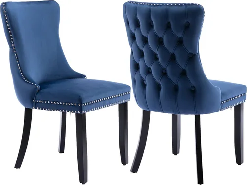 Miniatura 44 de Velvet Dining Chairs Set of 2, Tufted High Chairs with Nailhead Trim, Pull Ring, Black Solid Wood Legs, Elegant Upholstered Accent Chairs for Dining