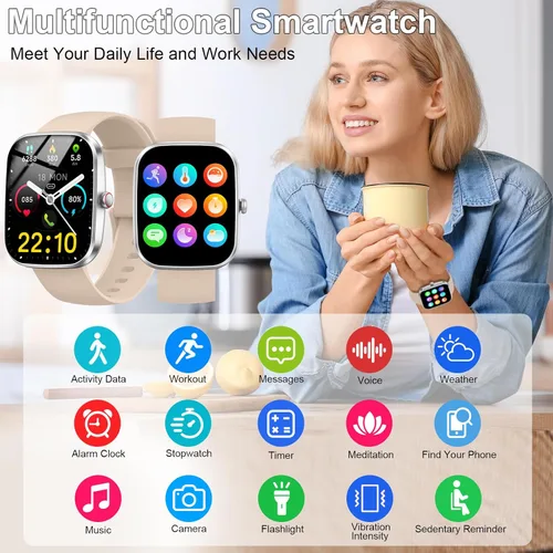 Miniatura 6 de Reloj inteligente para hombres y mujeres (respuesta/hacer llamadas), reloj inteligente HD de 1.96 pulgadas, rastreador de actividad con más de 110