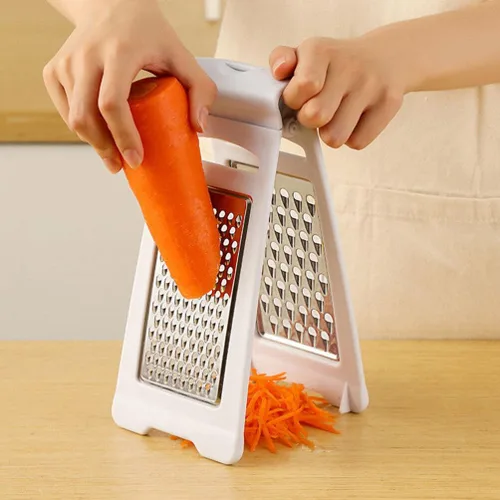 Miniatura 2 de UPKOCH Rallador de queso de mano, rallador de cocina de acero inoxidable con asa, cortador de frutas de doble cara, triturador manual de verduras