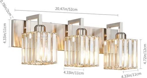Miniatura 5 de Luz de Tocador de Baño Moderna 3 Luces Níquel Cepillado Luz de Tocador Luz de Pared de Cristal Accesorios de Iluminación de Baño Níquel torcido