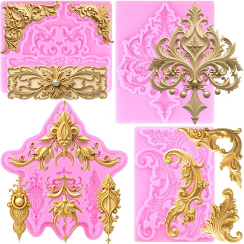 Miniatura 11 de ZiXiang Molde de fondant barroco para fondant, moldes de silicona de encaje de voluta, molde de filigrana para decoración de pasteles de flores