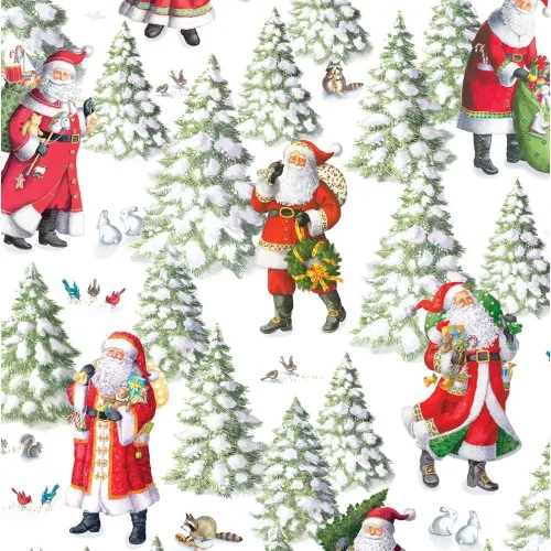 Caspari Rollo de papel de regalo de Woodland Santa, 30 pulgadas x 8 pies, papel de regalo de Navidad prémium con diseño de Papá Noel del bosque,