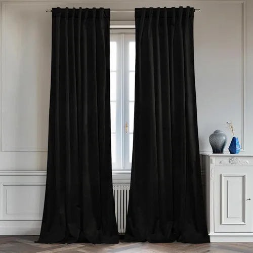 Miniatura 21 de StangH Cortinas de terciopelo súper suaves con pestaña trasera, cortinas azul marino para puerta corredera, decoración de lujo, cortinas opacas