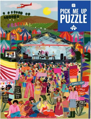 Talking Tables Rompecabezas de festival de música de 1000 piezas para adultos con póster a juego y hoja de preguntas | Colorido diseño ilustrado,