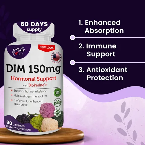 Miniatura 3 de Complejo DIM para mujer de 150 mg – Pastillas equilibradoras de estrógeno bioperina para la menopausia y los sofocos para aliviar el acné hormonal