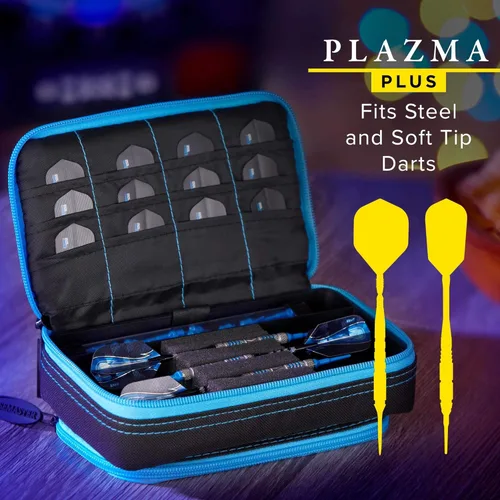 Miniatura 6 de Casemaster Plazma Plus, 3 dardos para dardos suaves y de acero con bolsillo frontal grande para dispositivos móviles, tubo de almacenamiento Franja