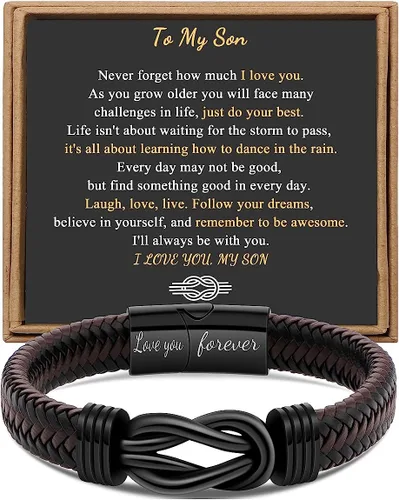 Miniatura 16 de Regalo para Hombres Pulsera Infinita para Hombres Papá Marido Novio Hijo Nieto Hermano Sobrino Tío Cuero Trenzado Marrón Siempre Unidos Acero